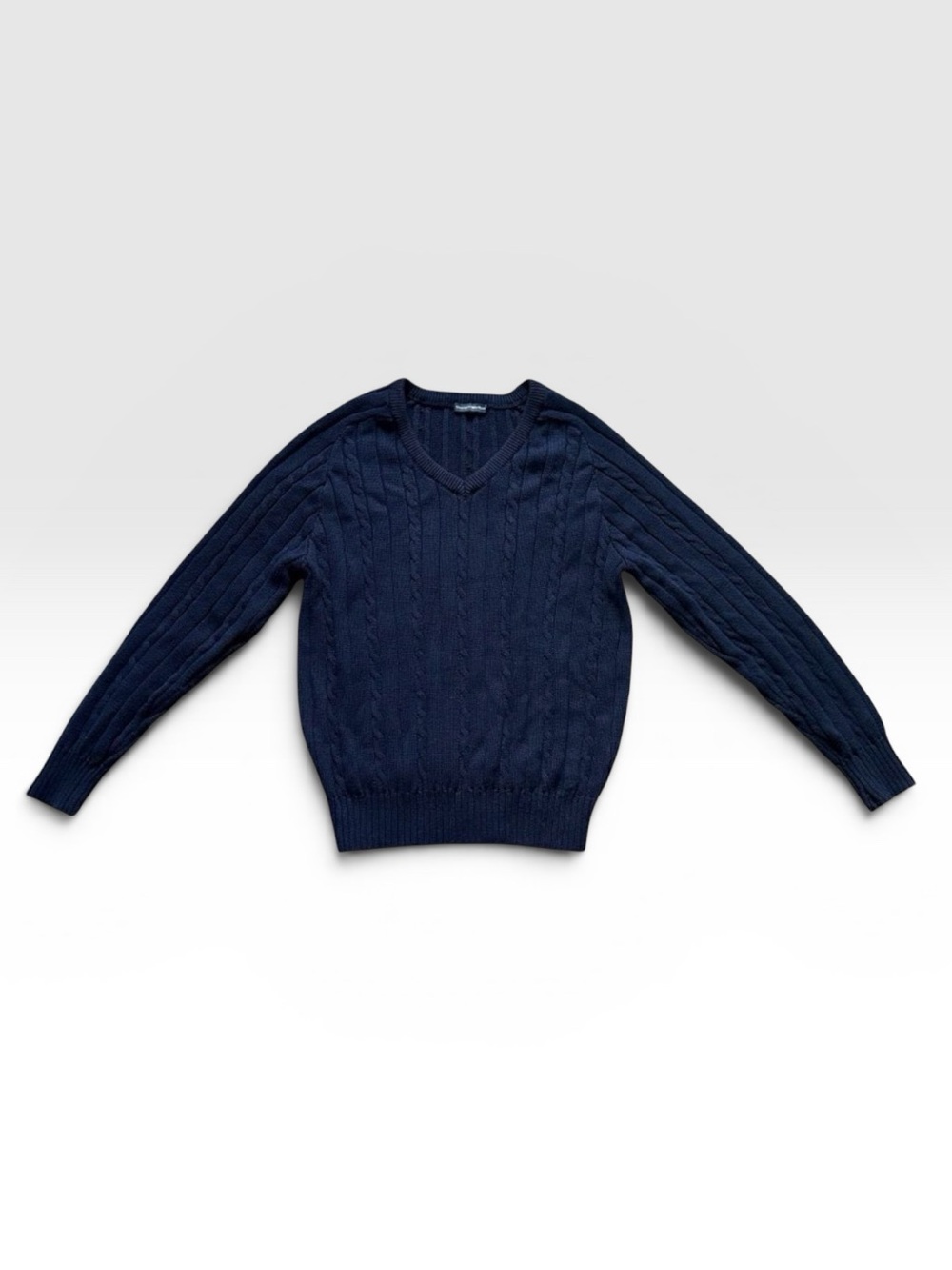 Brandy Melville Navy Blue Cable Knit V-Neck Sweater OS NWOT Cotton Blend Preppy⁠